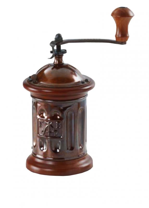 Dark Round Beech Wood and Steel Sheet Manual Traditional Coffee Grinder